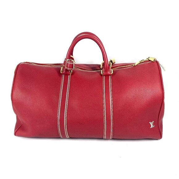 LOUIS VUITTON Red Leather Keepall 50 Boston Bag - Picture 1 of 16